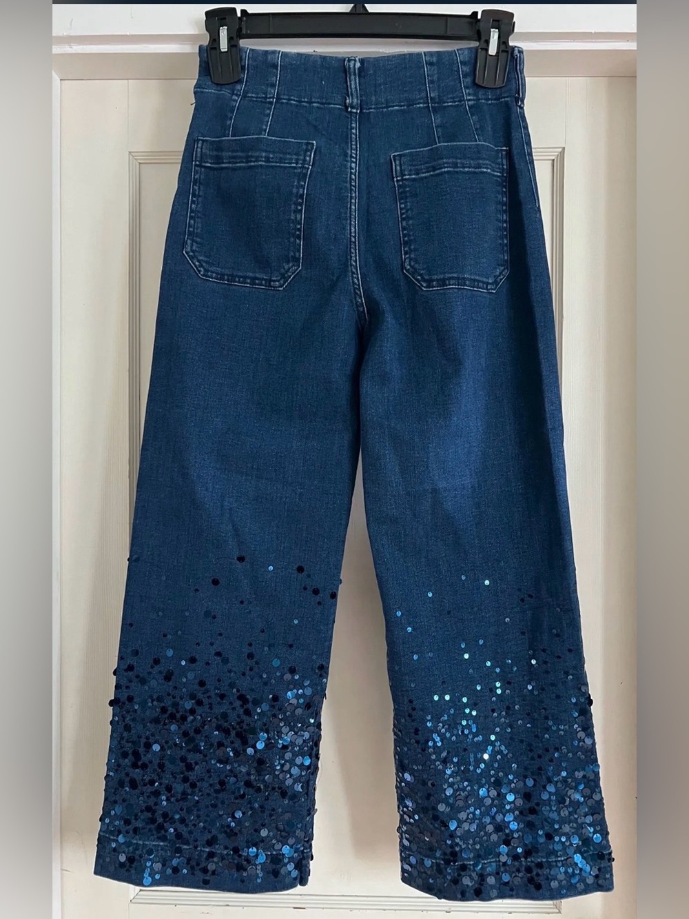 Anthropologie The Colette Cropped High-Rise Wide-Leg Sequin Jeans in Size 28R - Picture 5 of 7